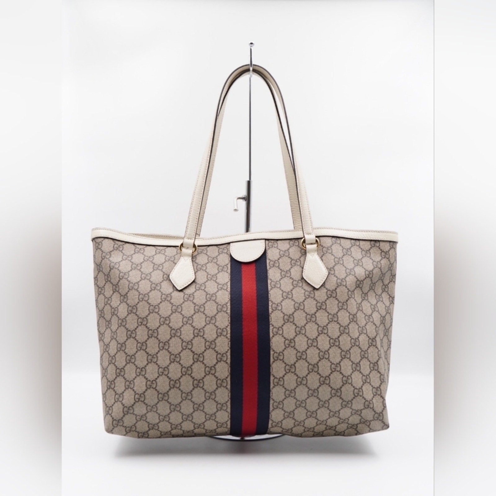 CD31 💖 Gucci GG Supreme Monogram Dollar Calfskin Web Medium Ophidia Tote