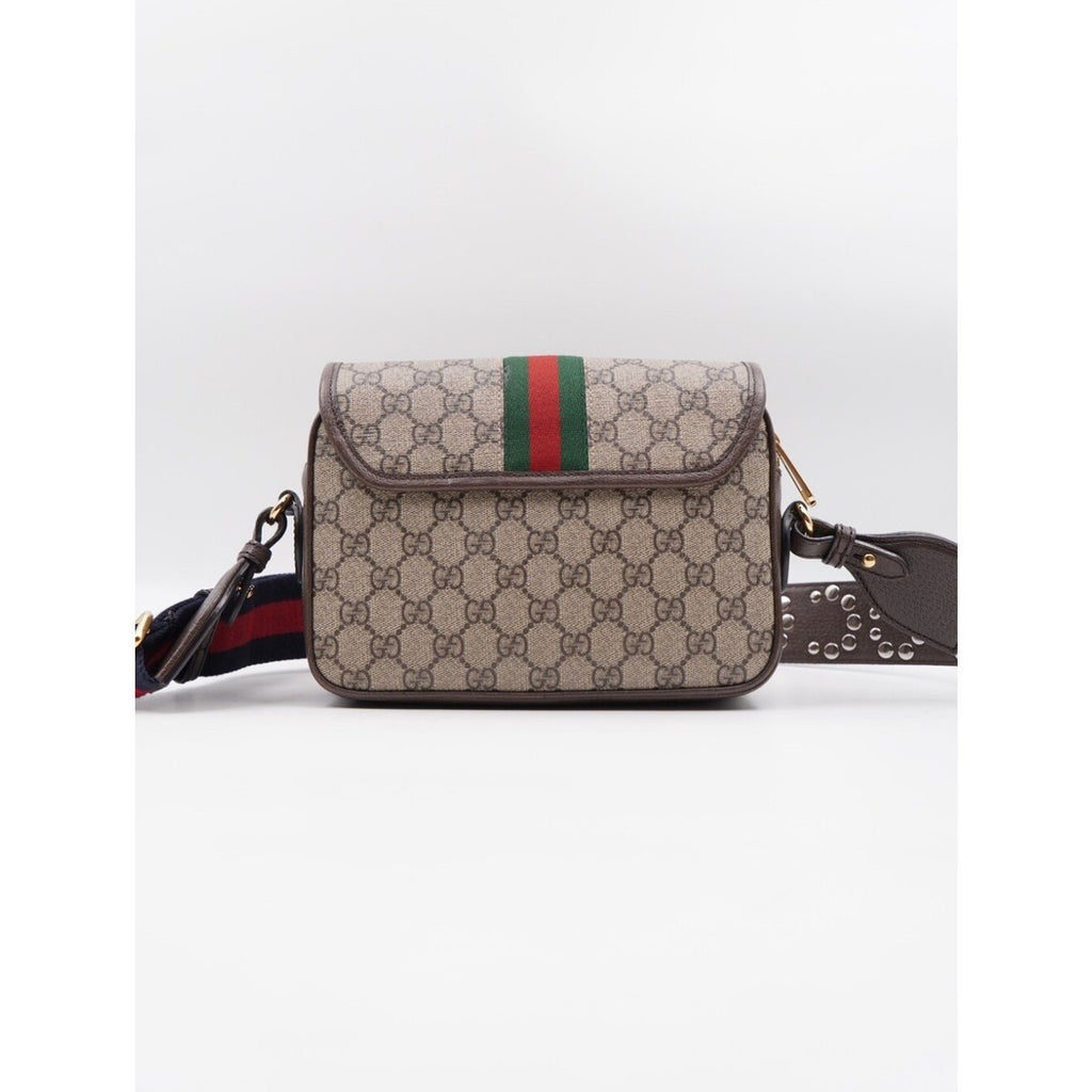 CJ41 ❤️ Gucci GG Supreme Monogram Dollar Calfskin Web Studded  Ophidia