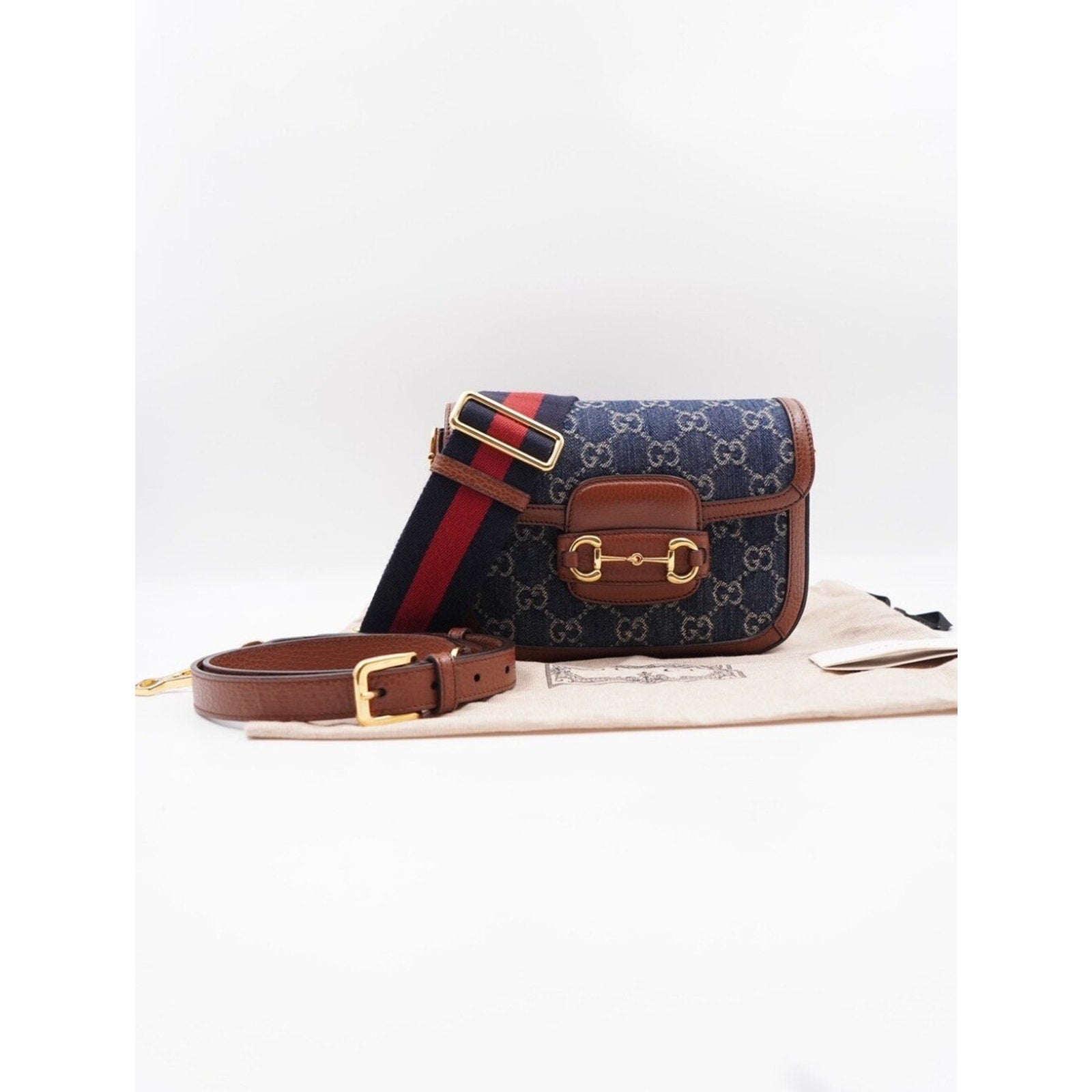 CJ40 ❤️ GUCCI New Denim GG Monogram Calfskin Web Horsebit