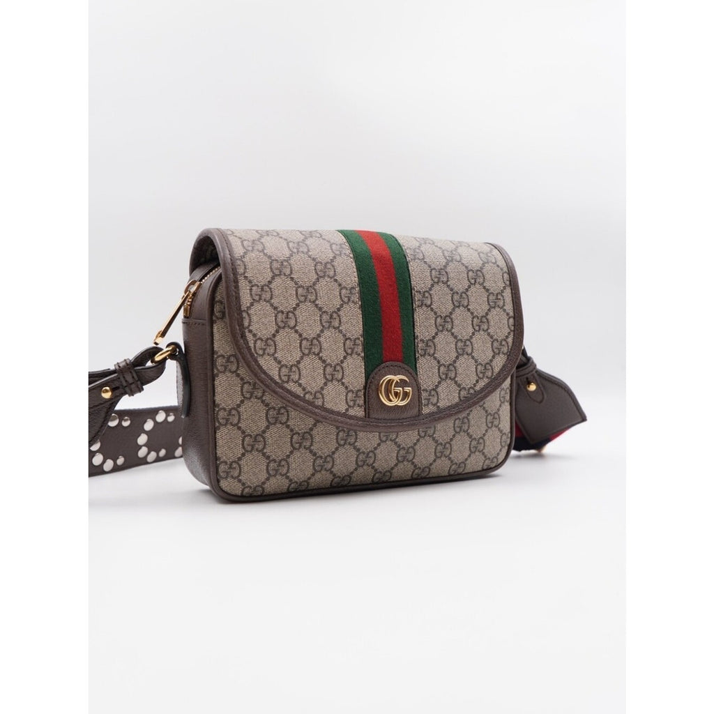 CJ41 ❤️ Gucci GG Supreme Monogram Dollar Calfskin Web Studded  Ophidia