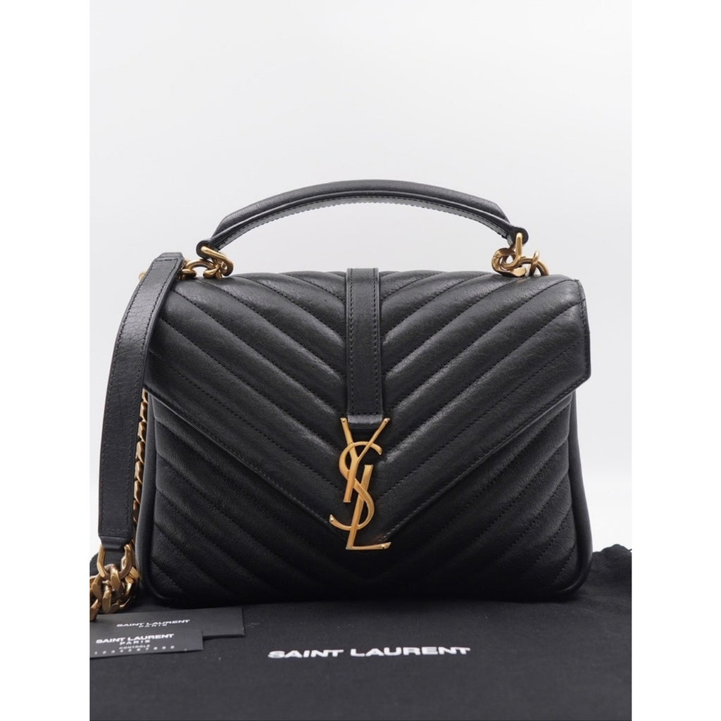 CG39 💗 Yves Saint Laurent College Medium Flap YSL Shoulder Bag Quilted Leather