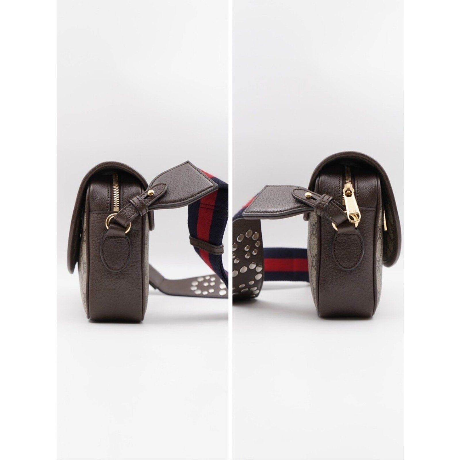 CJ41 ❤️ Gucci GG Supreme Monogram Dollar Calfskin Web Studded  Ophidia