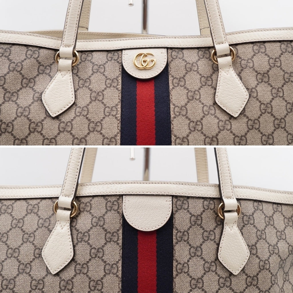 CD31 💖 Gucci GG Supreme Monogram Dollar Calfskin Web Medium Ophidia Tote