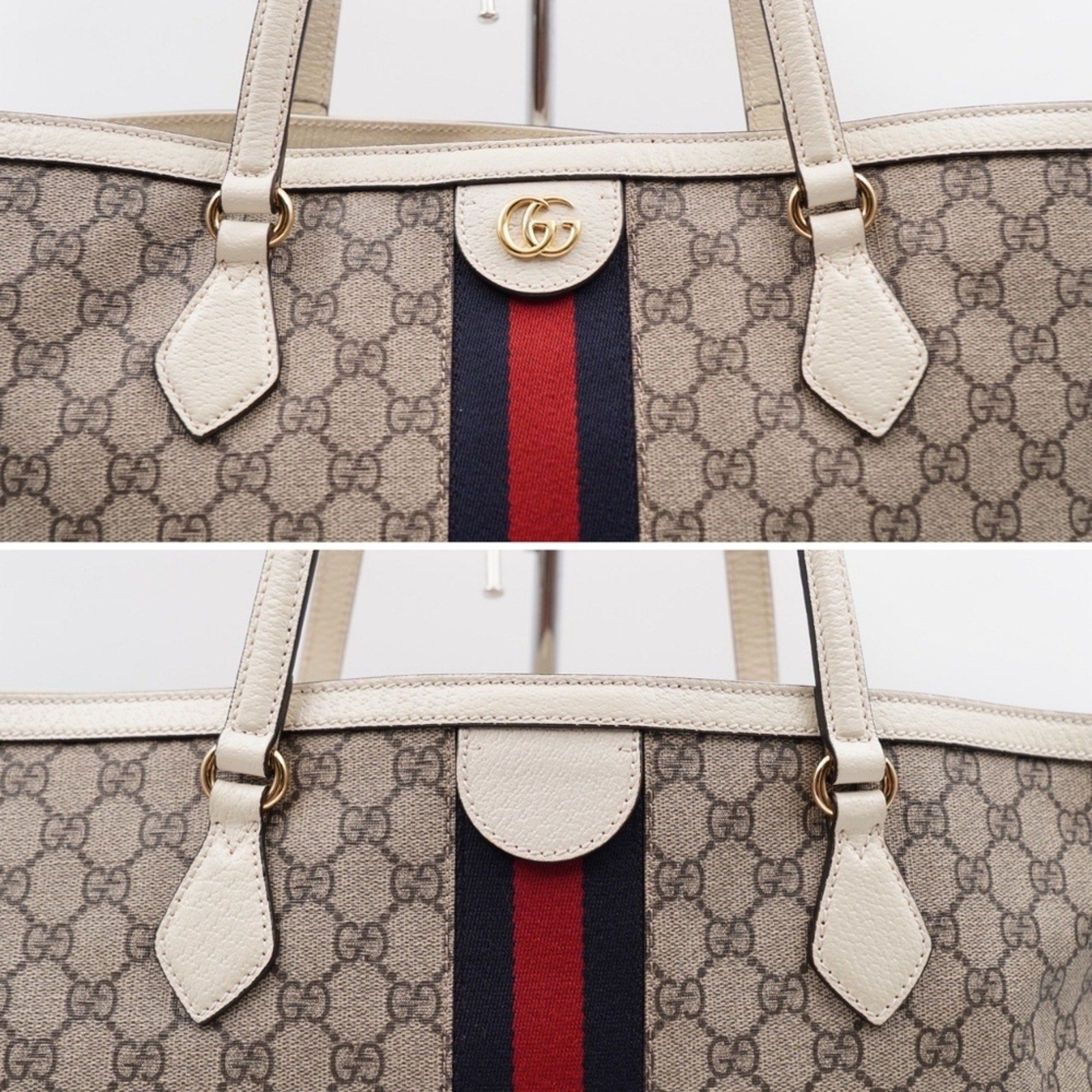 CD31 💖 Gucci GG Supreme Monogram Dollar Calfskin Web Medium Ophidia Tote