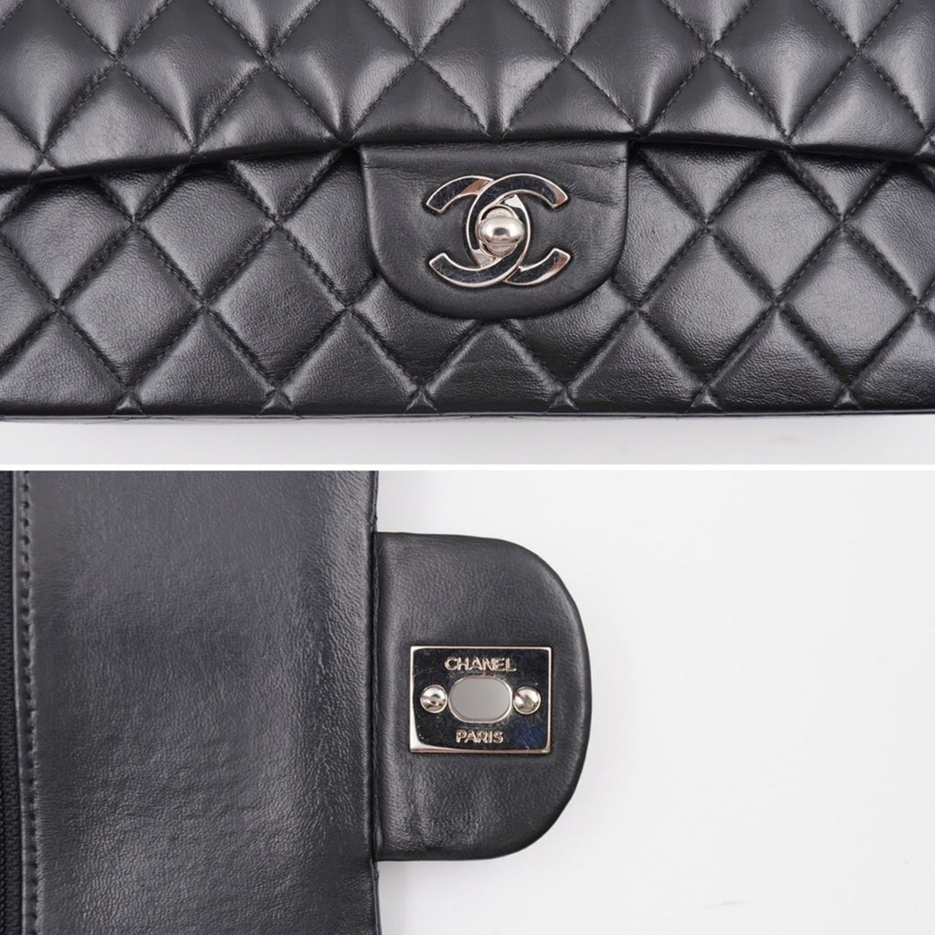 CE06 💖 Chanel Medium Classic Double Flap Bag Lambskin Silver Hardware