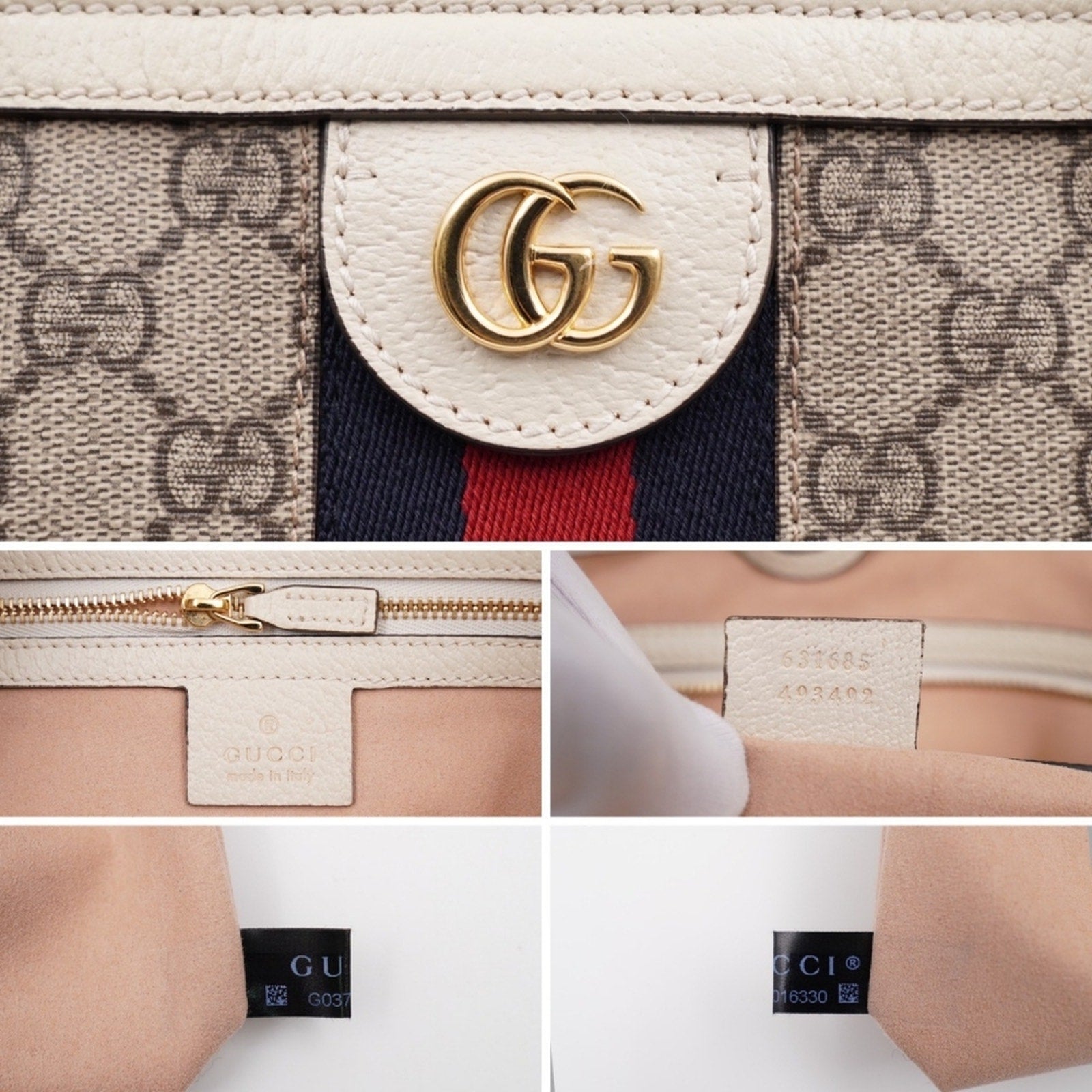 CD31 💖 Gucci GG Supreme Monogram Dollar Calfskin Web Medium Ophidia Tote