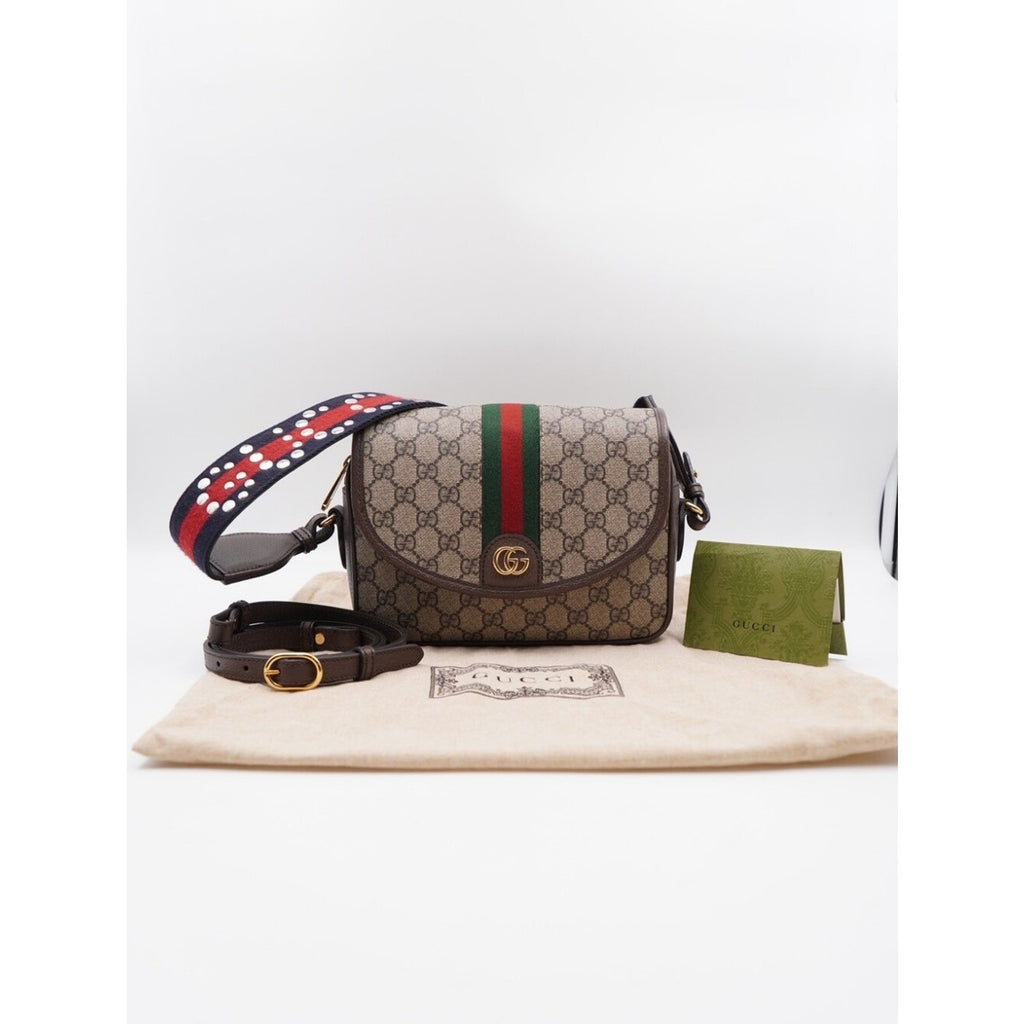 CJ41 ❤️ Gucci GG Supreme Monogram Dollar Calfskin Web Studded  Ophidia